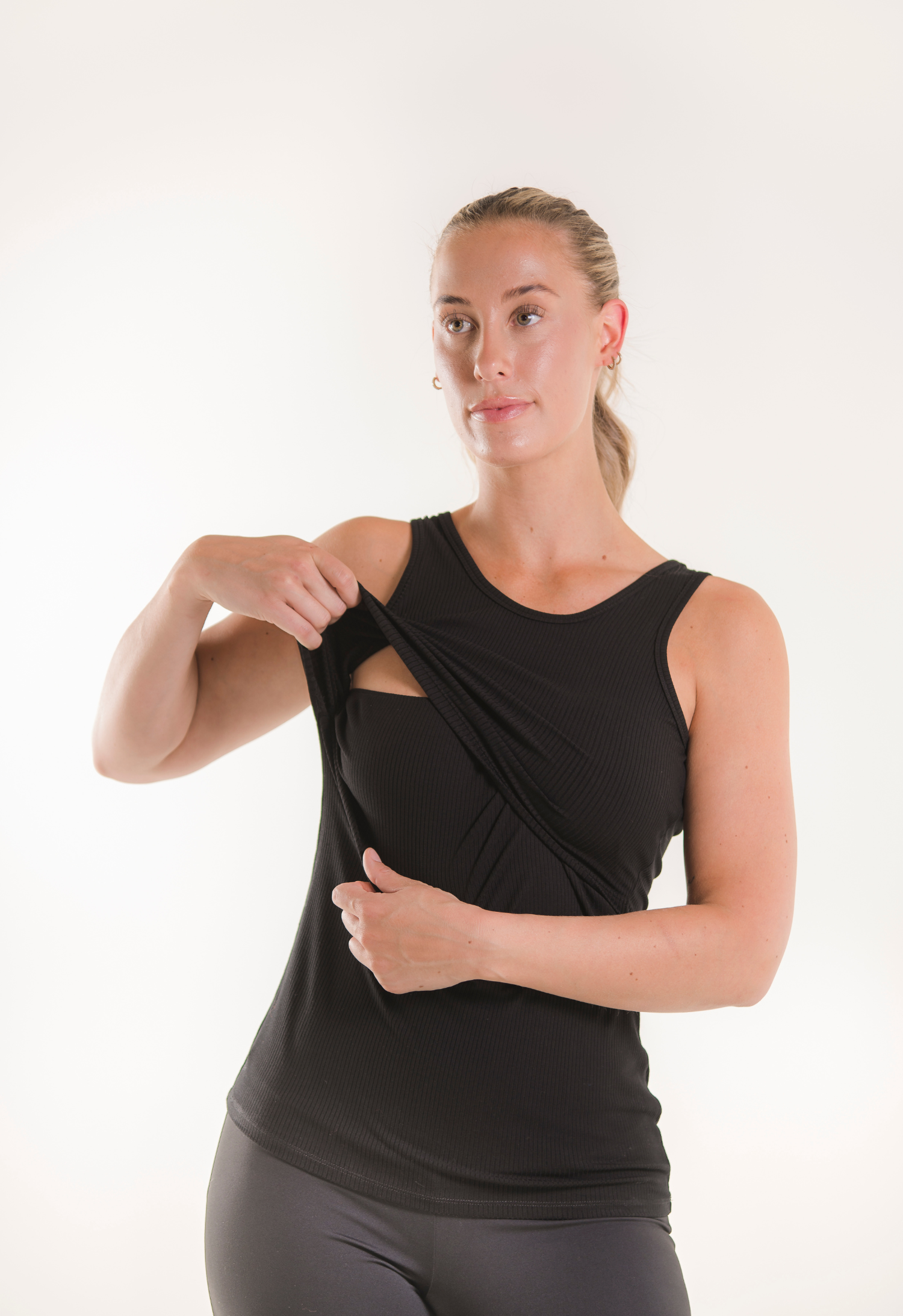 Ribbed nursing tank top - Black