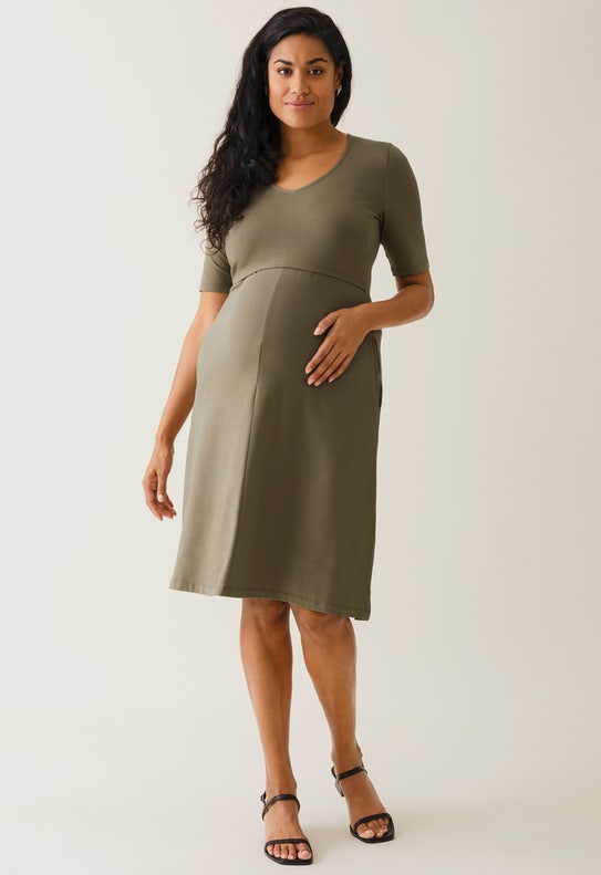 A shaped nursing dress short sleeve - Khaki Green | Boob Design A shaped nursing dress short sleeve - Khaki Green | Boob Design