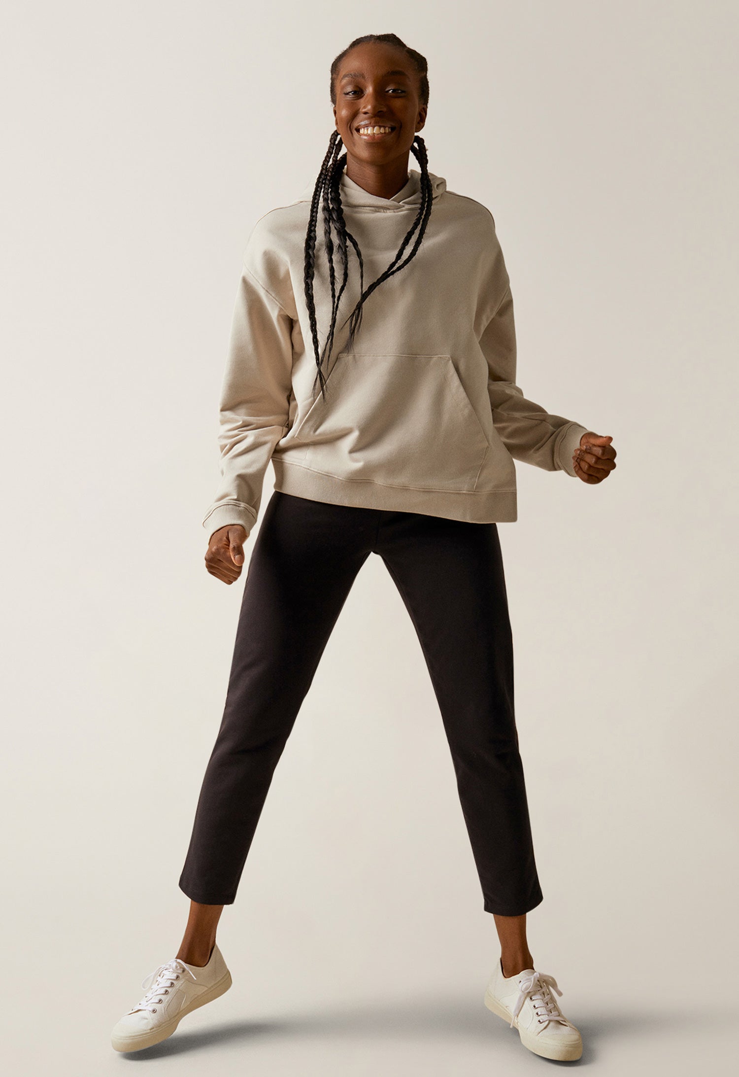 Maternity hoodie with nursing access - Light Beige