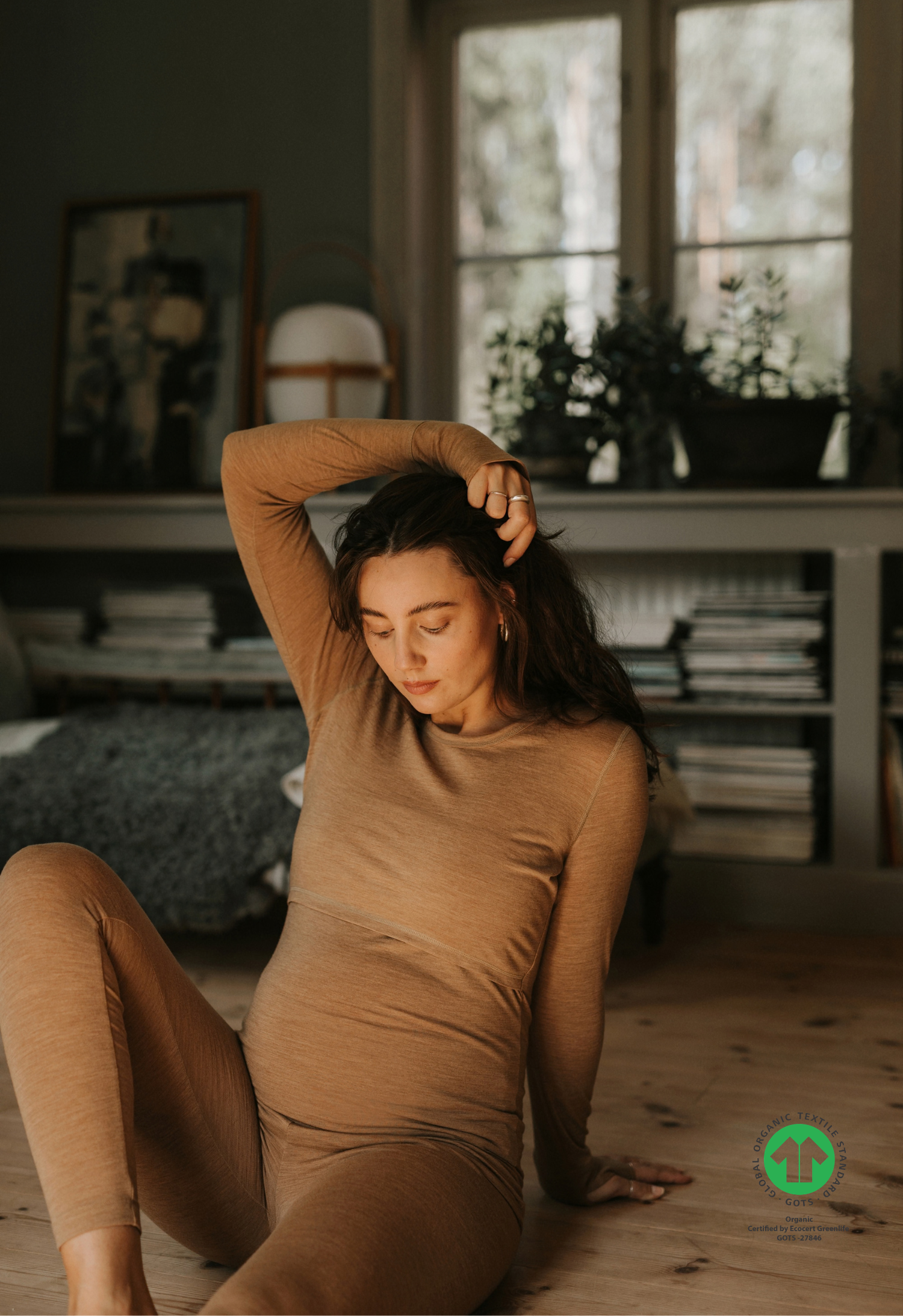 Merino Wool Nursing Top Long Sleeve - Brown Melange