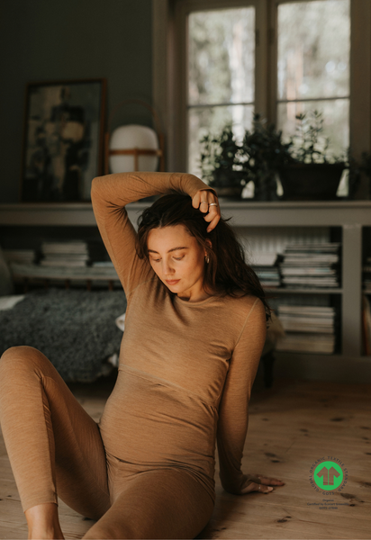 Merino Wool Nursing Top Long Sleeve - Brown Melange