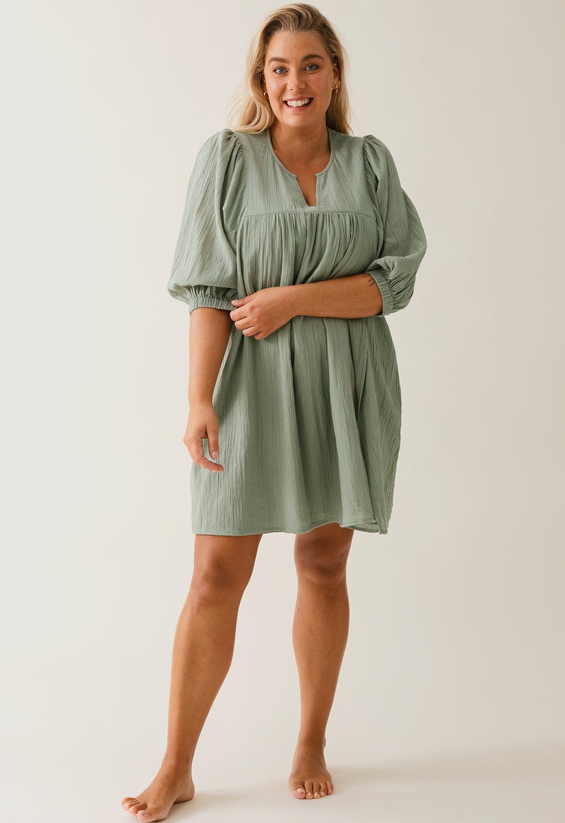 Boho maternity mini dress - Green Tea