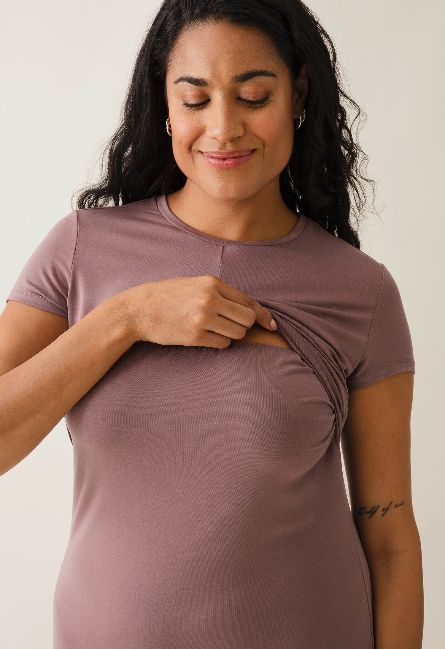 Maternity party dress with nursing access - Dark Mauve