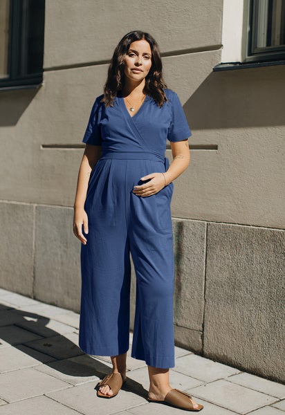 Maternity jumpsuit with nursing access - Blue