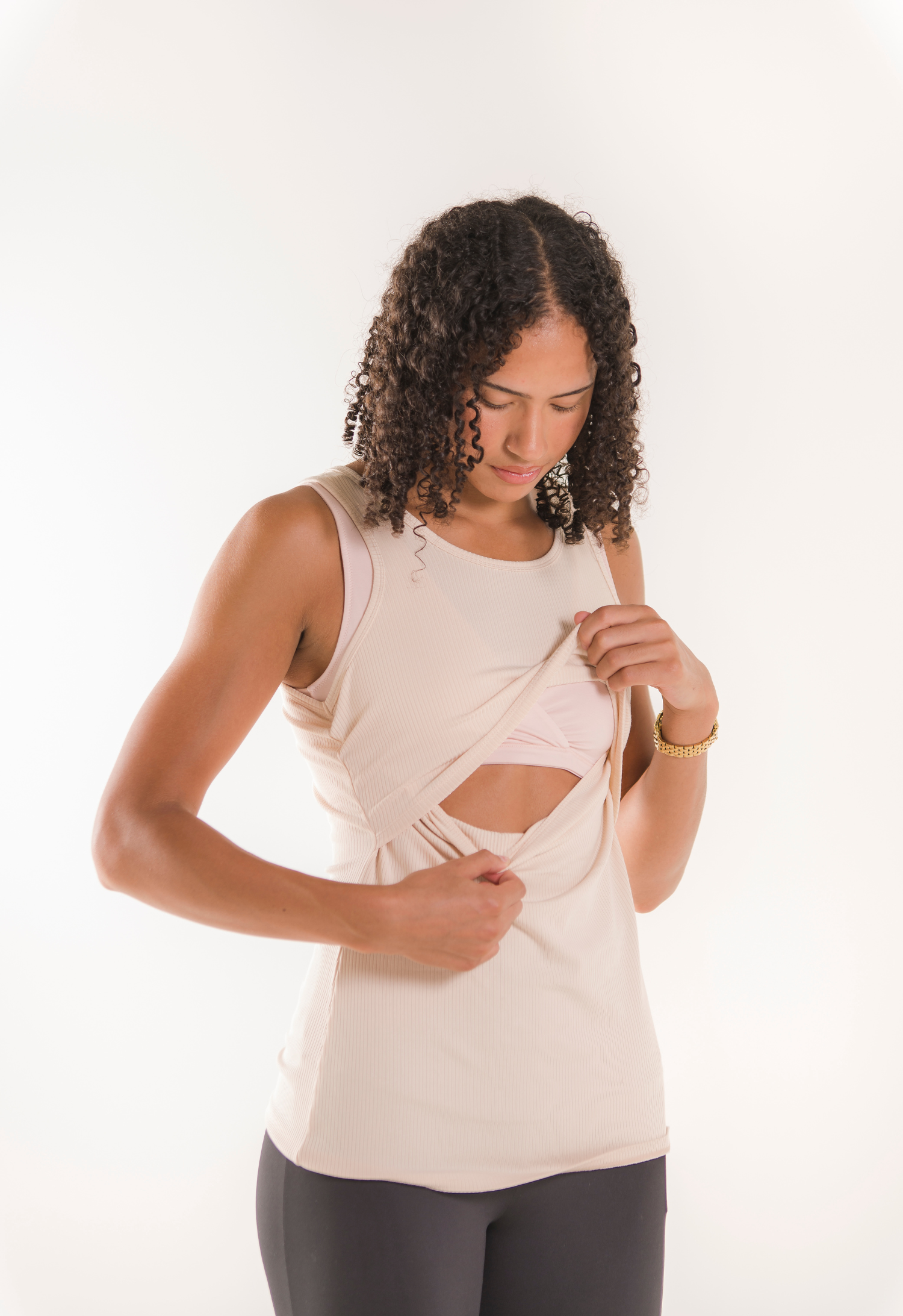 Ribbed nursing tank top - Soft Beige