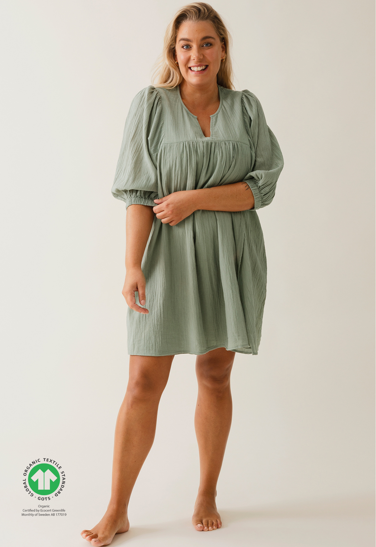 Boho maternity mini dress - Green Tea