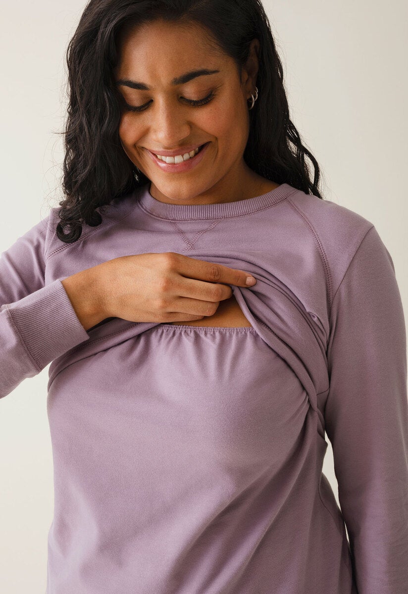 Fleece lined maternity sweatshirt with nursing access - Lavender