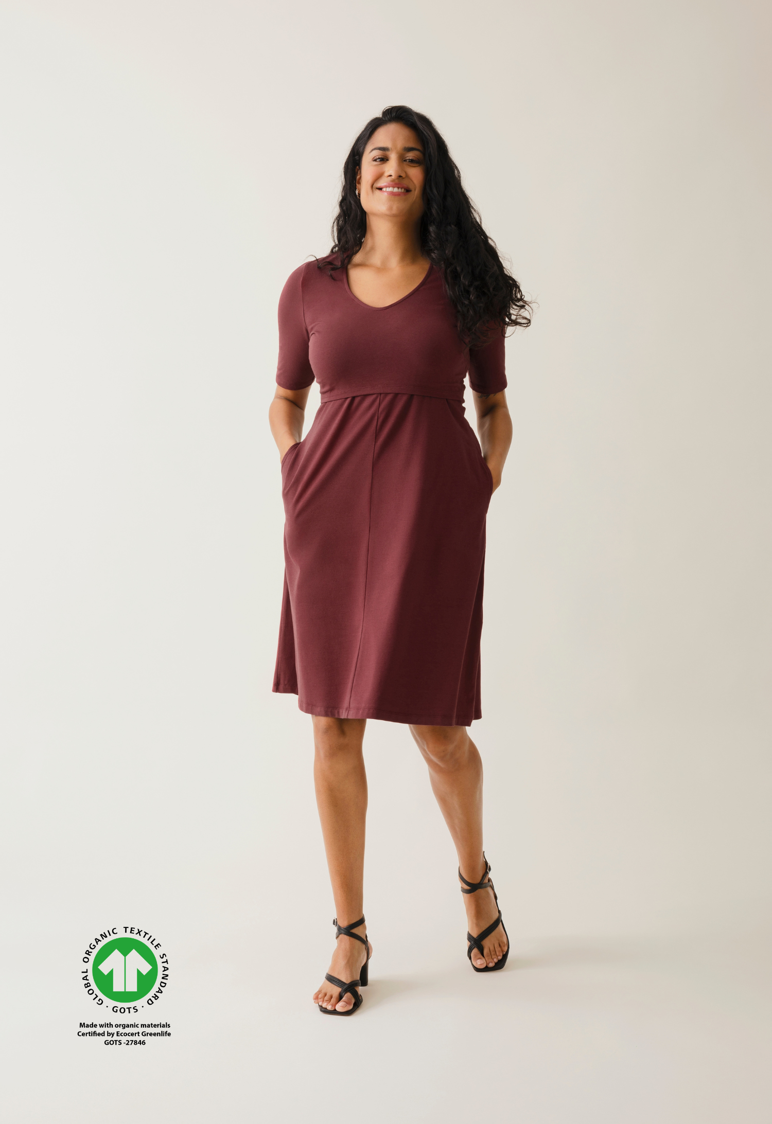 A shaped nursing dress short sleeve - Dark Red