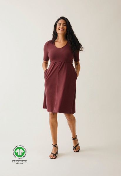 A shaped nursing dress short sleeve - Dark Red