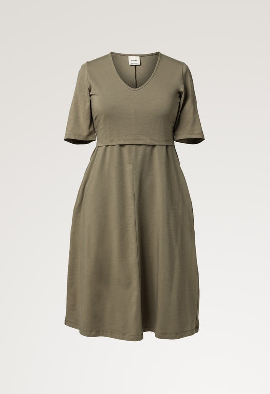 A shaped nursing dress short sleeve - Khaki Green | Boob Design A shaped nursing dress short sleeve - Khaki Green | Boob Design