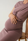 Maternity party dress with nursing access - Dark Mauve