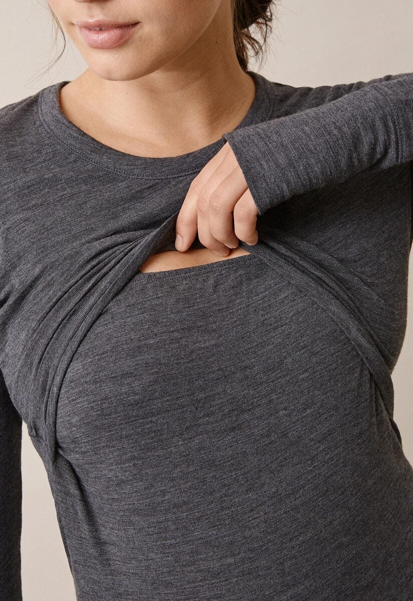 Merino wool nursing top - Dark Grey Melange