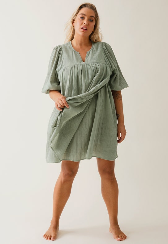 Boho Maternity Mini Dress - Green Tea - L/XL Boho Maternity Mini Dress - Green Tea - L/XL