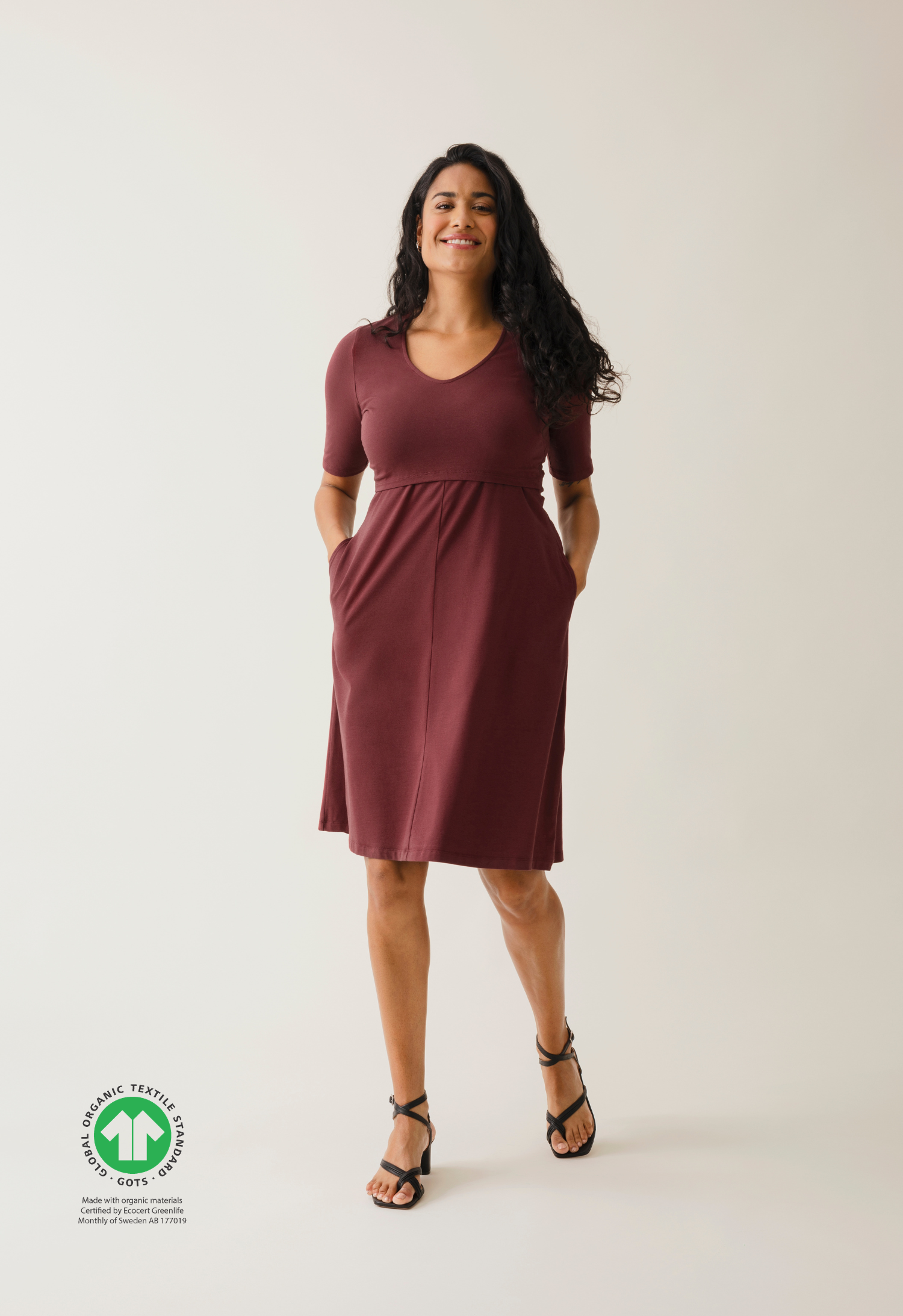 A shaped nursing dress short sleeve - Dark Red
