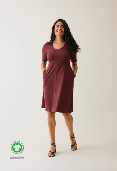 A shaped nursing dress short sleeve - Dark Red