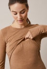 Merino Wool Nursing Top Long Sleeve - Brown Melange