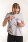 Maternity t-shirt with nursing access - Grey Melange