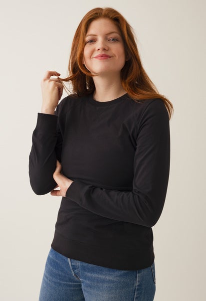 Fleece lined maternity sweatshirt with nursing access - Black