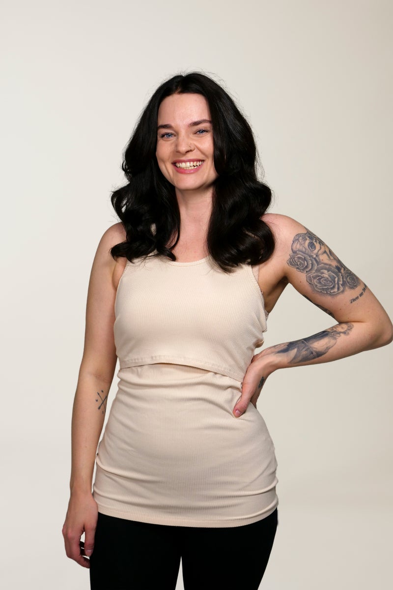 Ribbed nursing tank top - Soft Beige - PRE-ORDER - preliminary delivery v29