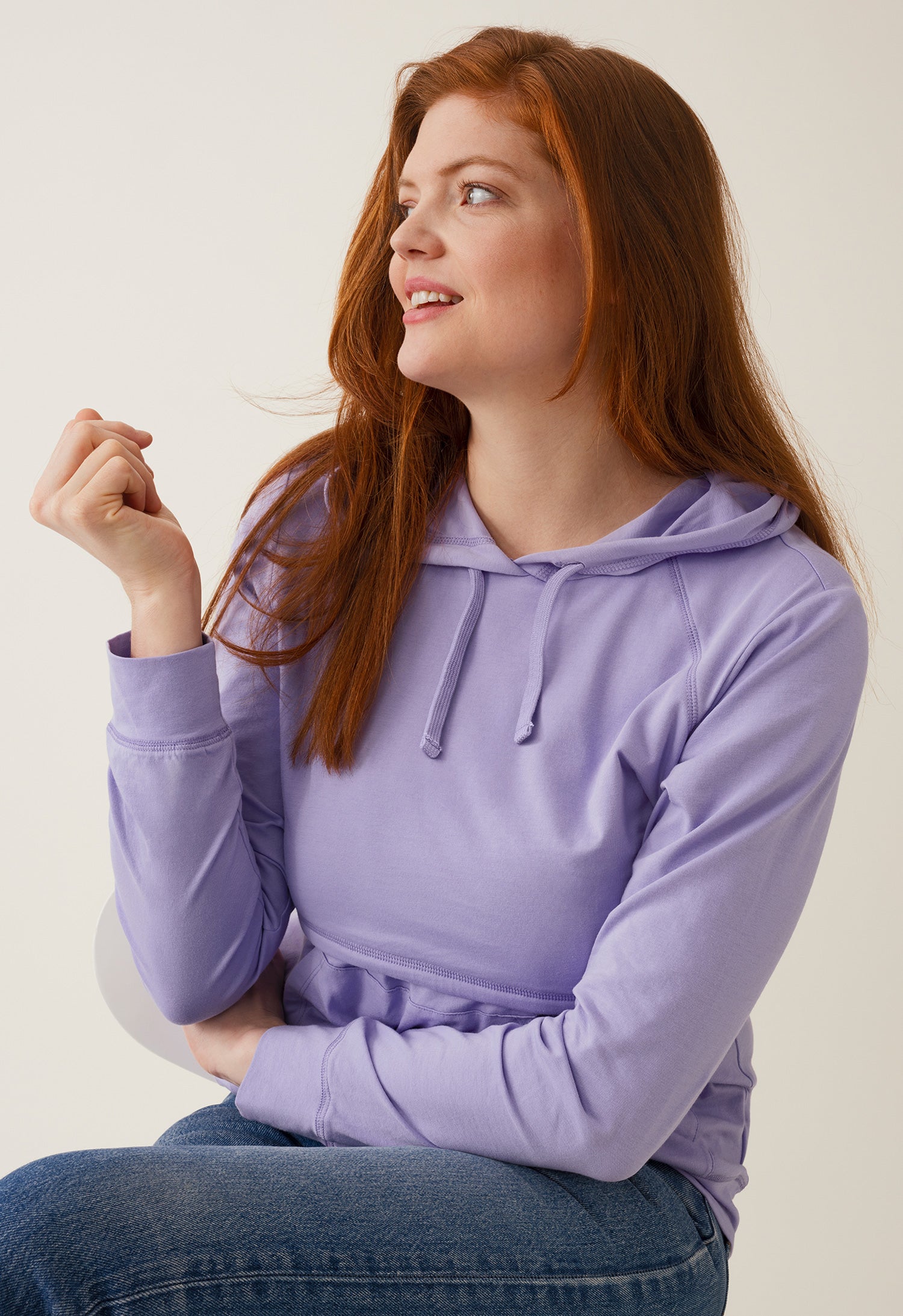 Fleece lined maternity hoodie with nursing access - Lilac