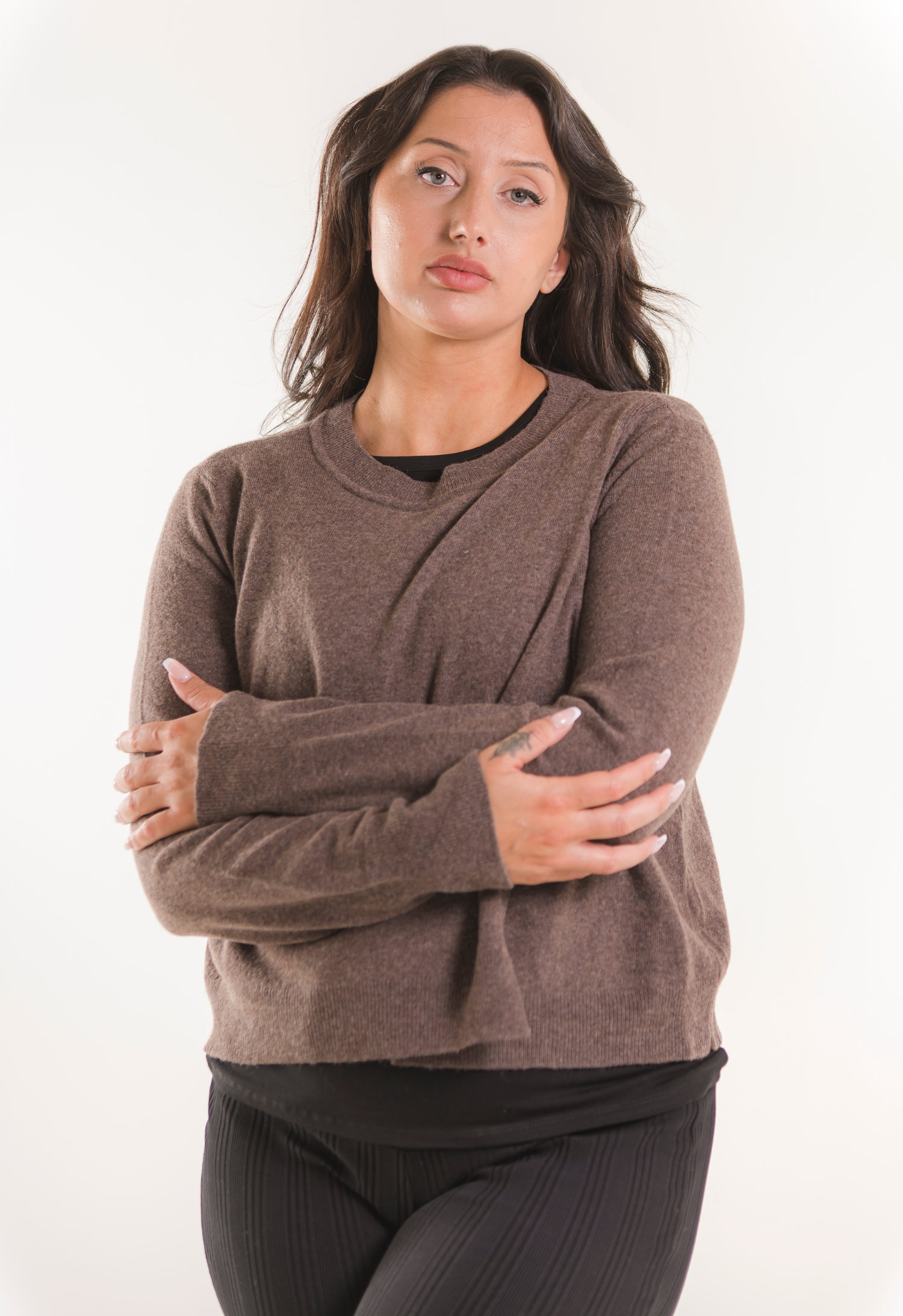 Knitted nursing sweater - Brown Grey Melange