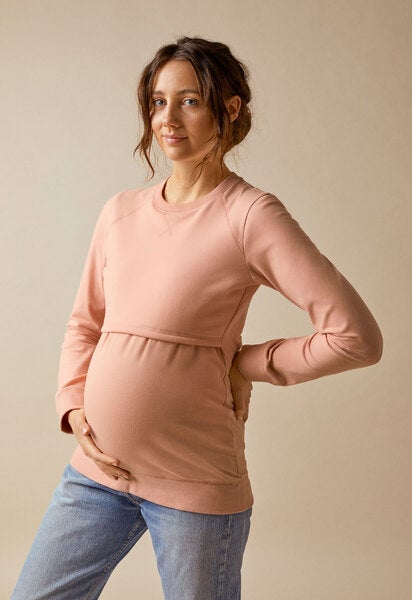 Fleece lined maternity sweatshirt with nursing access - Papaya