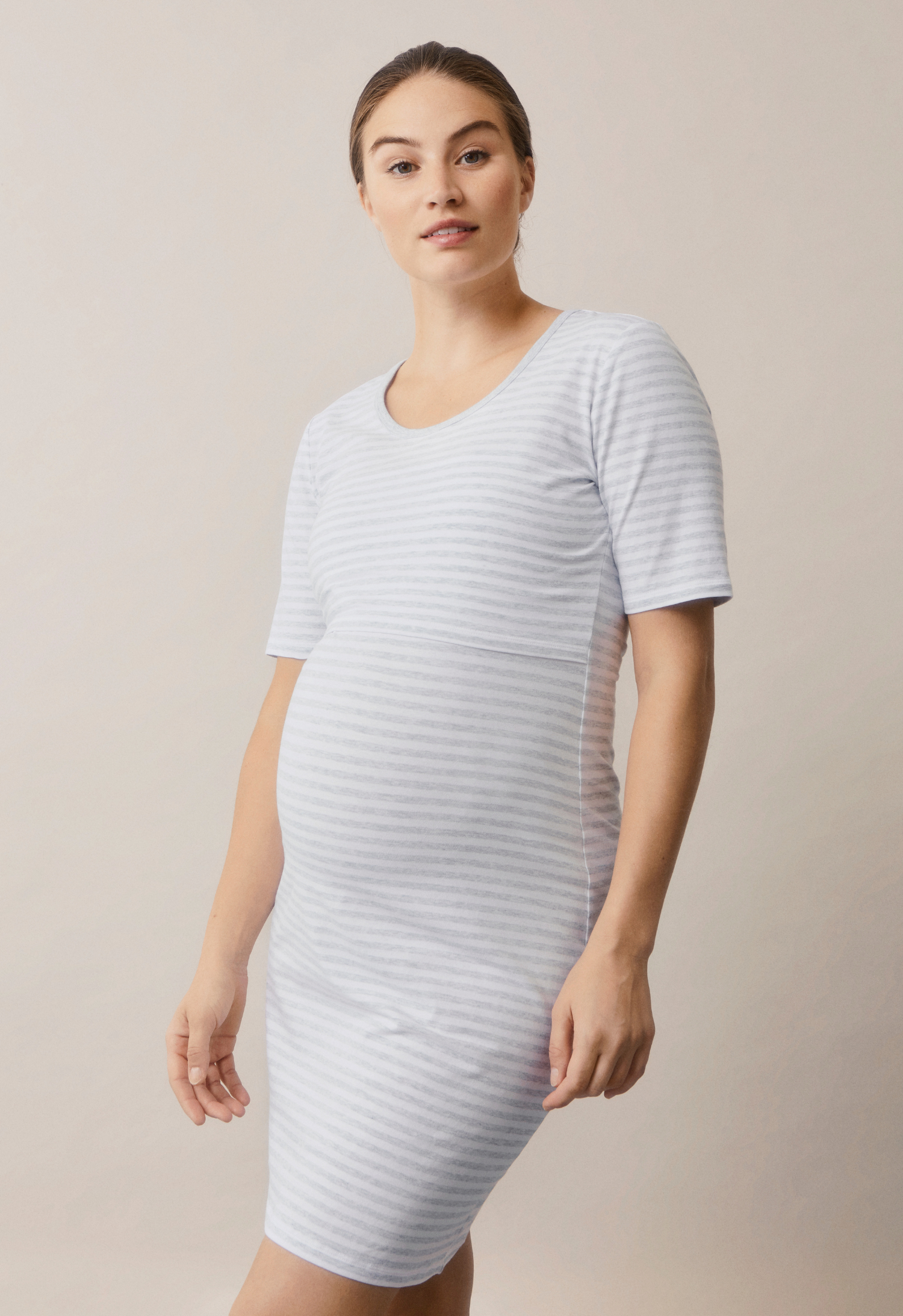 Night Dress - White/Grey melange