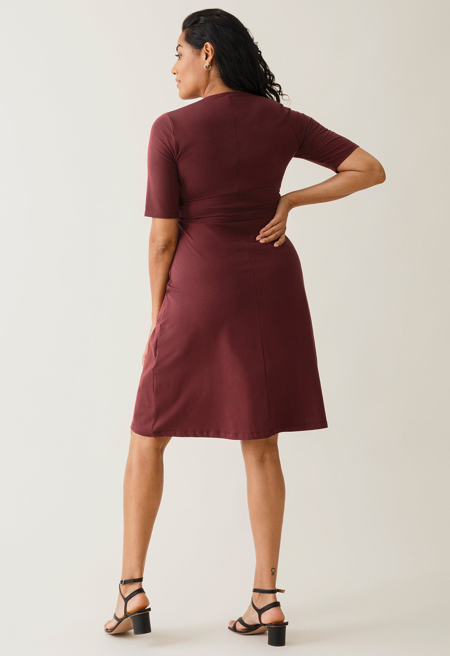 A shaped nursing dress short sleeve - Dark Red