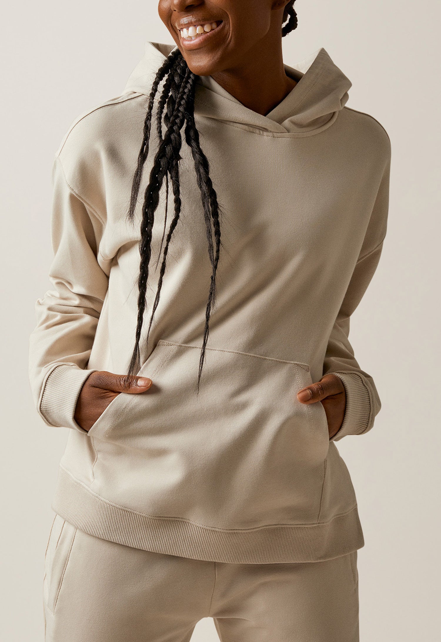 Maternity hoodie with nursing access - Light Beige