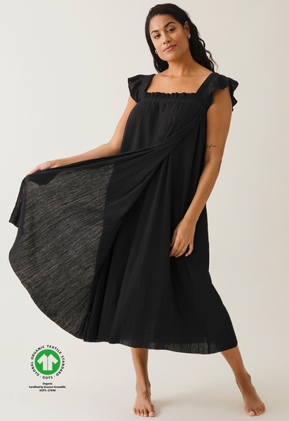 Boho maternity dress with smocking - Black