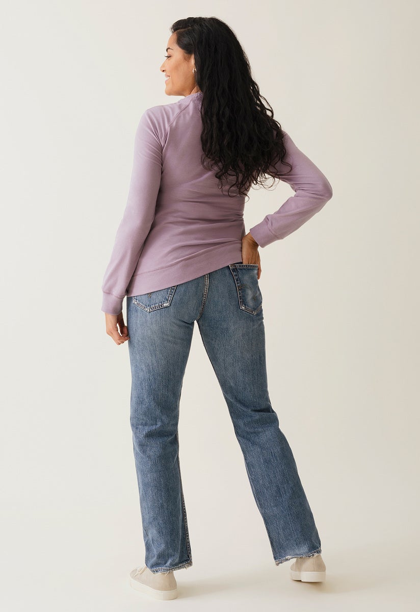 Fleece lined maternity sweatshirt with nursing access - Lavender