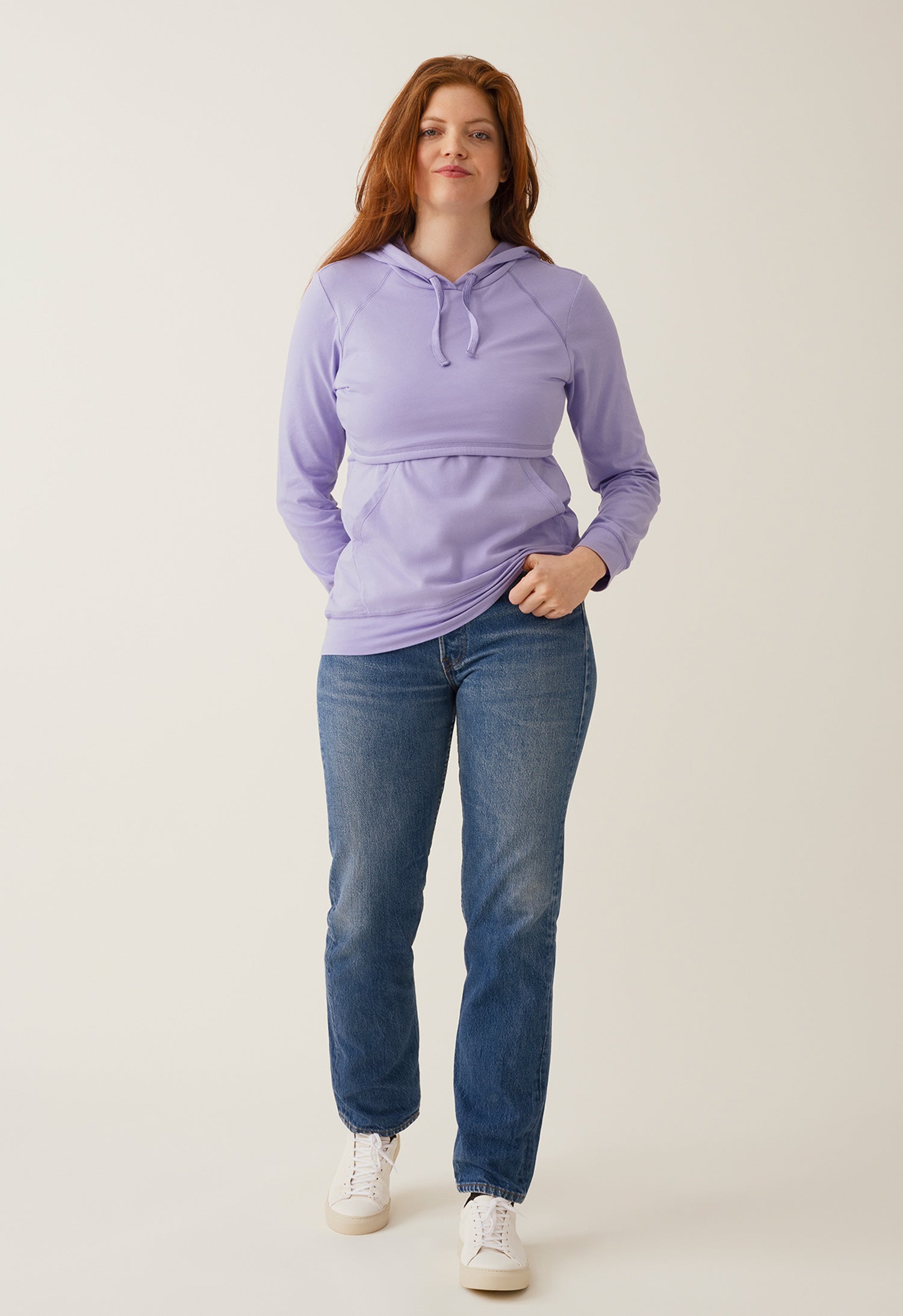Fleece lined maternity hoodie with nursing access - Lilac