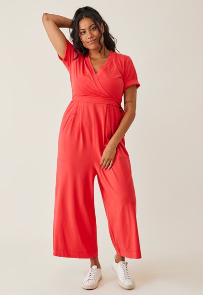 Maternity jumpsuit with nursing access - Red