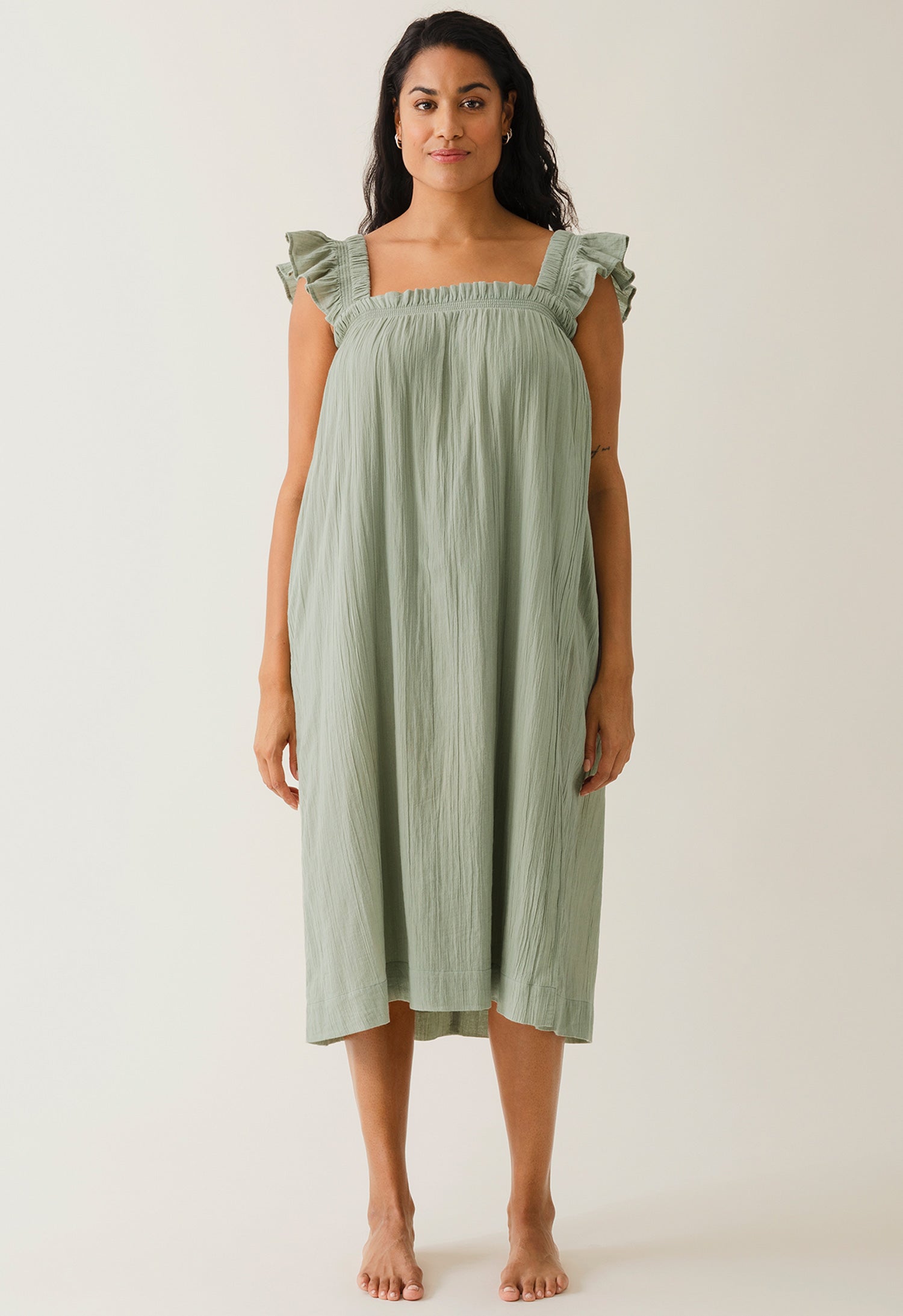 Boho maternity dress with smocking - Green Tea