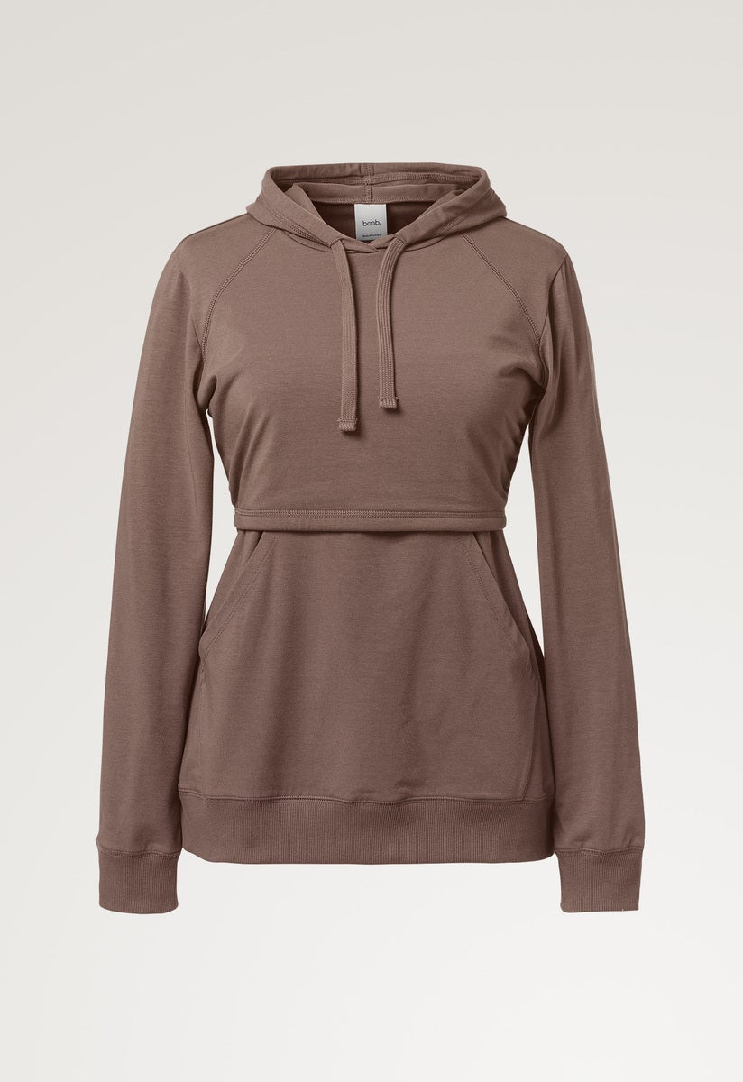 Fleece lined maternity hoodie with nursing access - Dark Taupe
