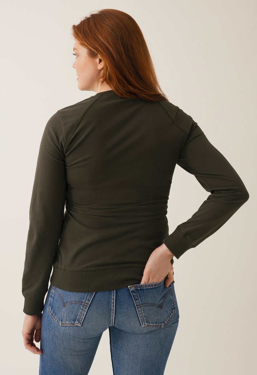 Fleece lined maternity sweatshirt with nursing access - Moss Green