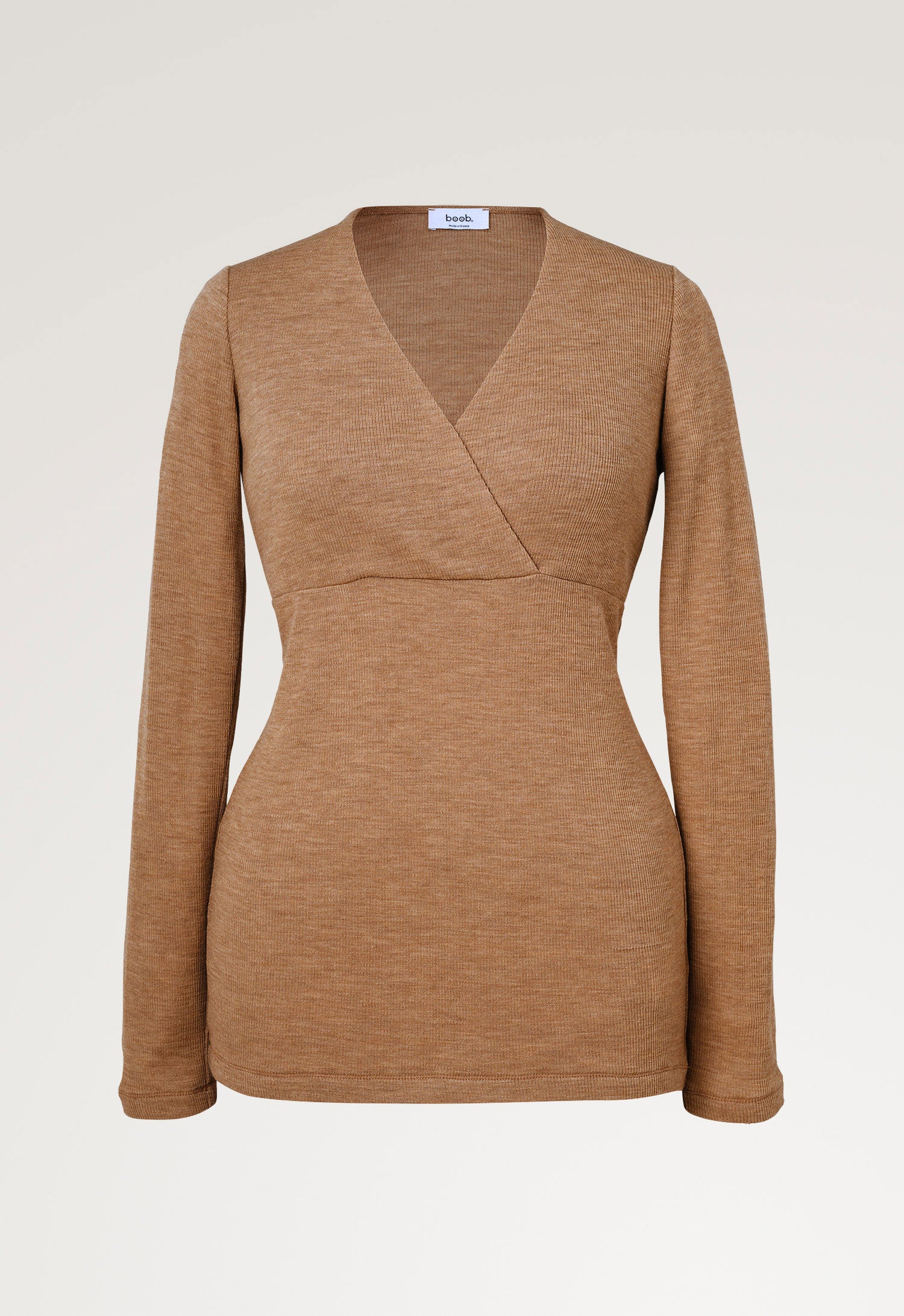 Merino Wool Ribbed Top - Brown Melange