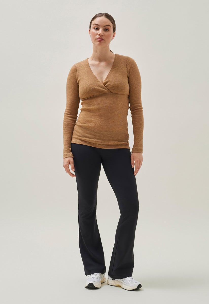 Merino Wool Ribbed Top - Brown Melange