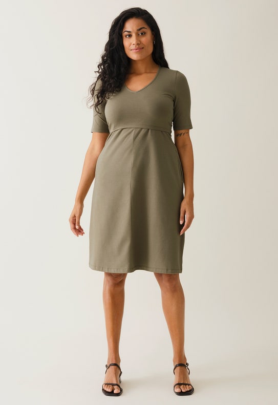 A Shaped Nursing Dress Short Sleeve - Khaki Green - Xs A Shaped Nursing Dress Short Sleeve - Khaki Green - Xs