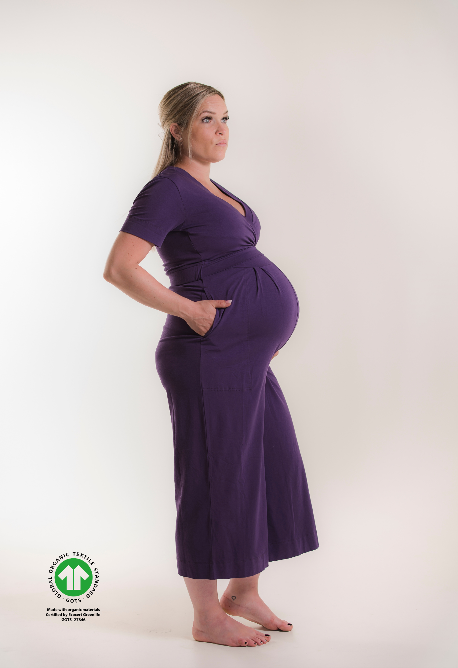 Maternity jumpsuit with nursing access - Purple
