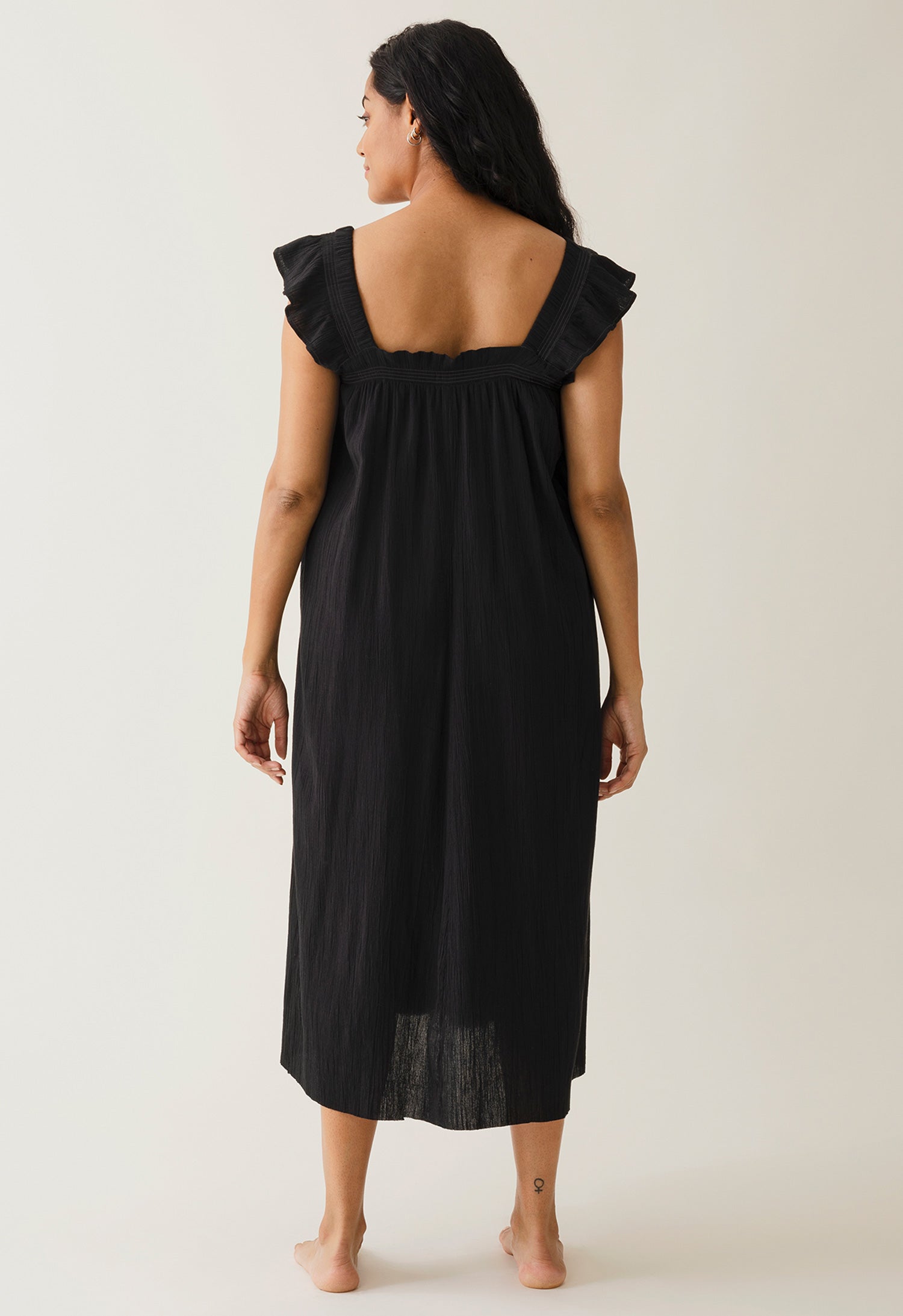 Boho maternity dress with smocking - Black