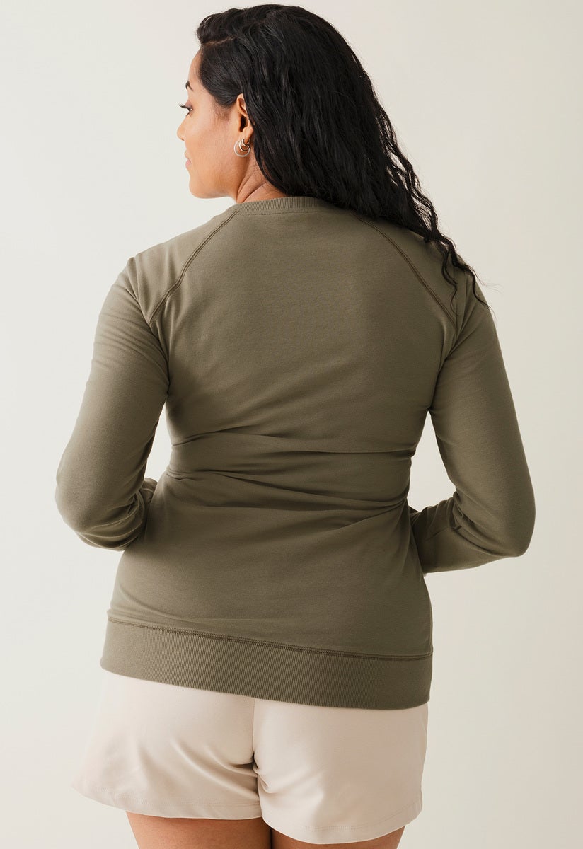 Fleece lined maternity sweatshirt with nursing access - Khaki Green