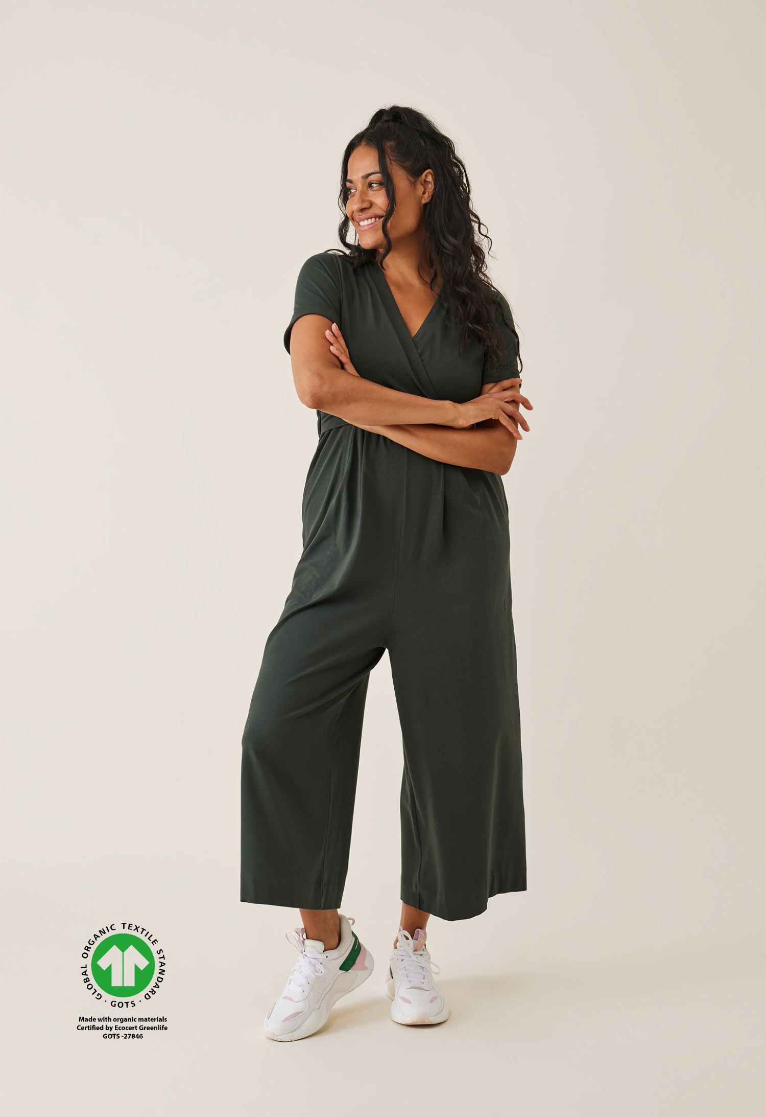 Maternity jumpsuit with nursing access - Deep Green
