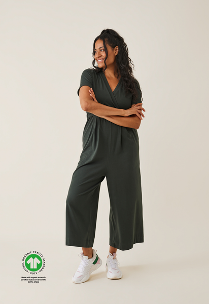 Maternity jumpsuit with nursing access - Deep Green