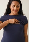 Maternity party dress with nursing access - Navy