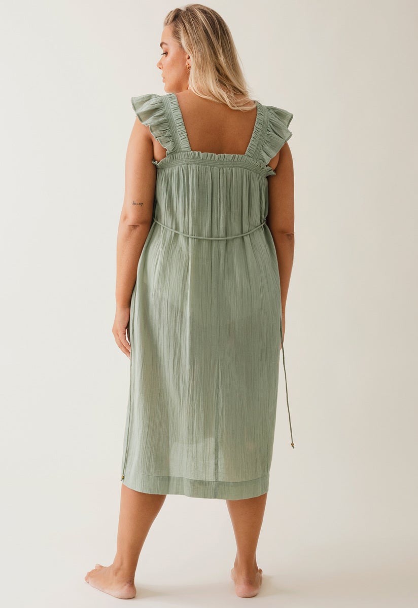 Boho maternity dress with smocking - Green Tea
