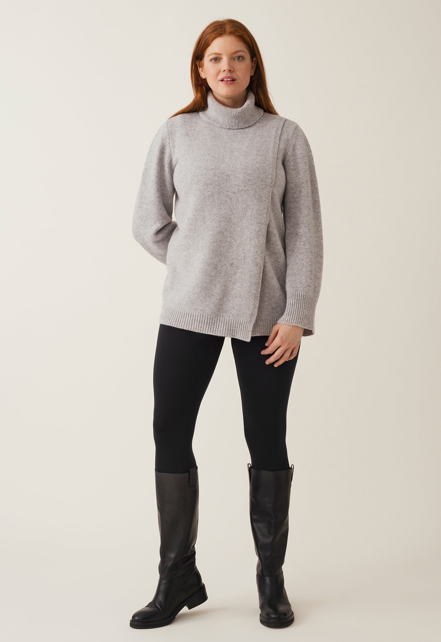 Knitted nursing tunic - Light Grey Melange