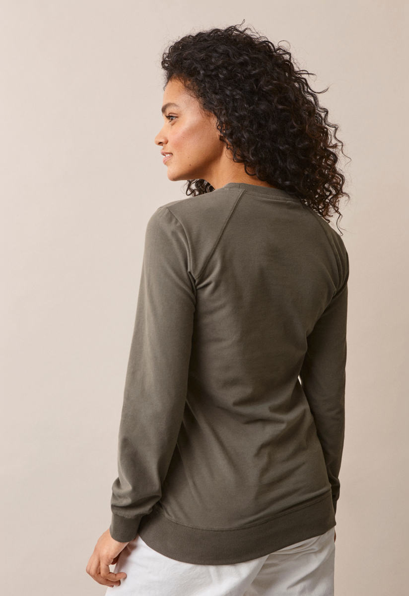 Fleece lined maternity sweatshirt with nursing access - Olive Leaf