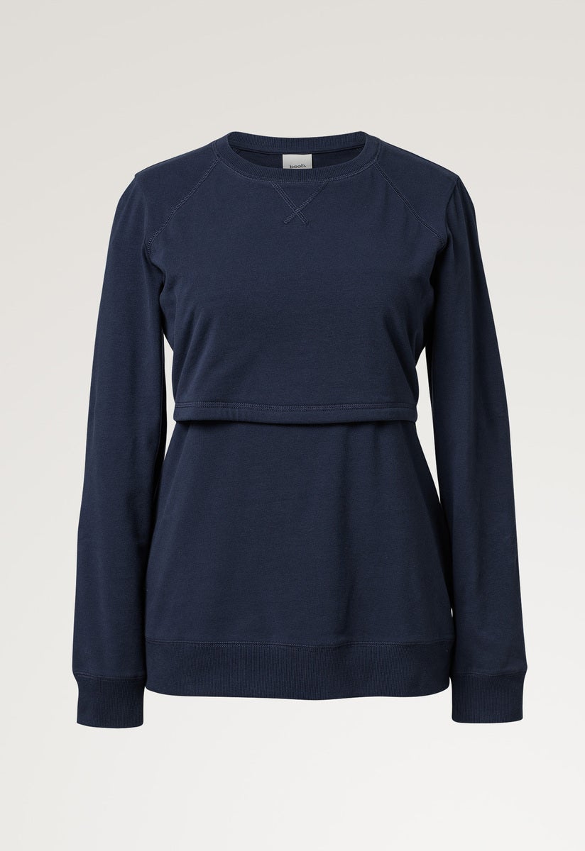 Fleece lined maternity sweatshirt with nursing access - Navy