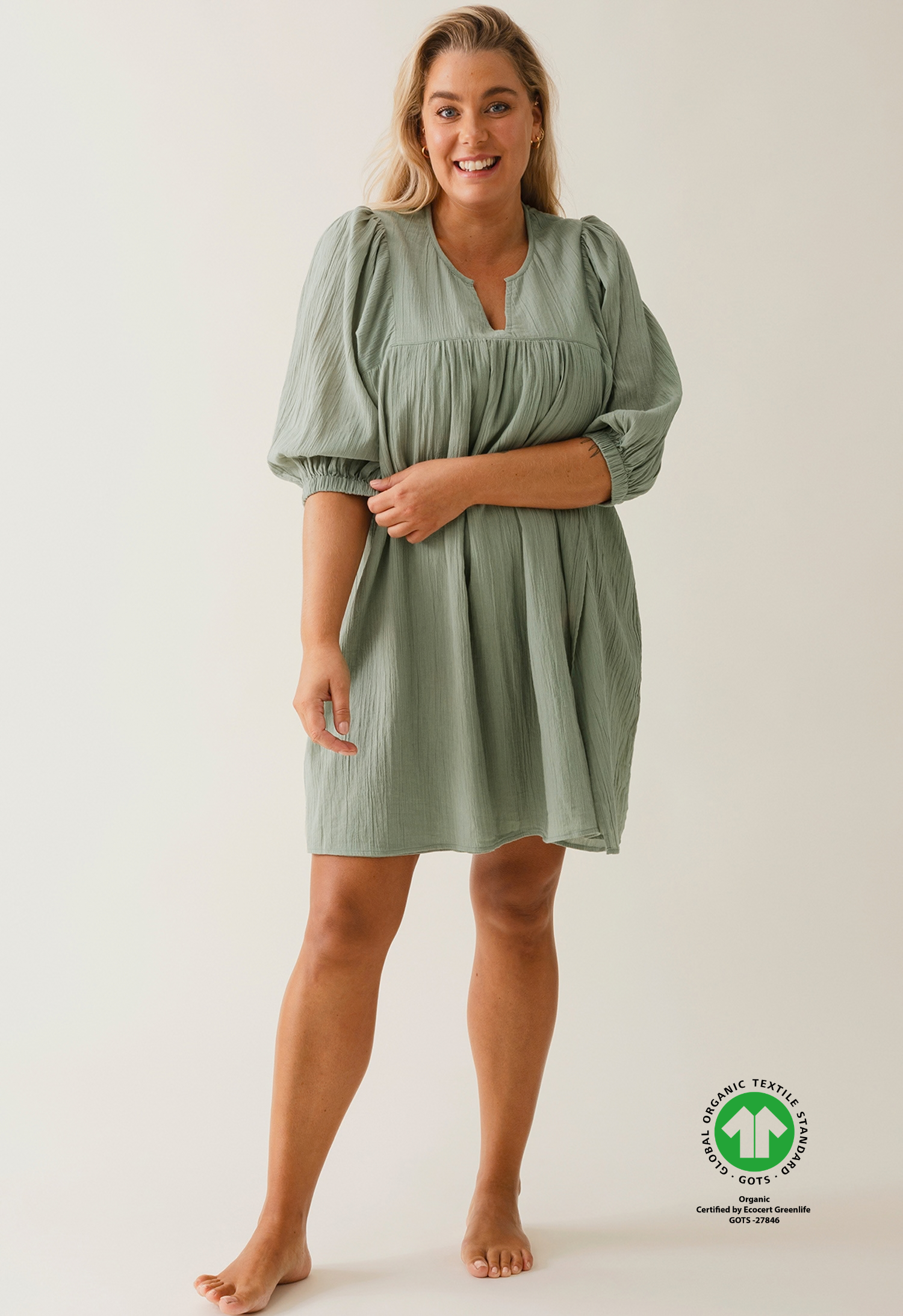Boho maternity mini dress - Green Tea